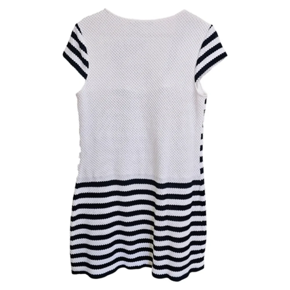 Diane Von Furstenberg Suji Honeycomb Knit Square Neck Striped Dress Size 14 - Picture 5 of 16